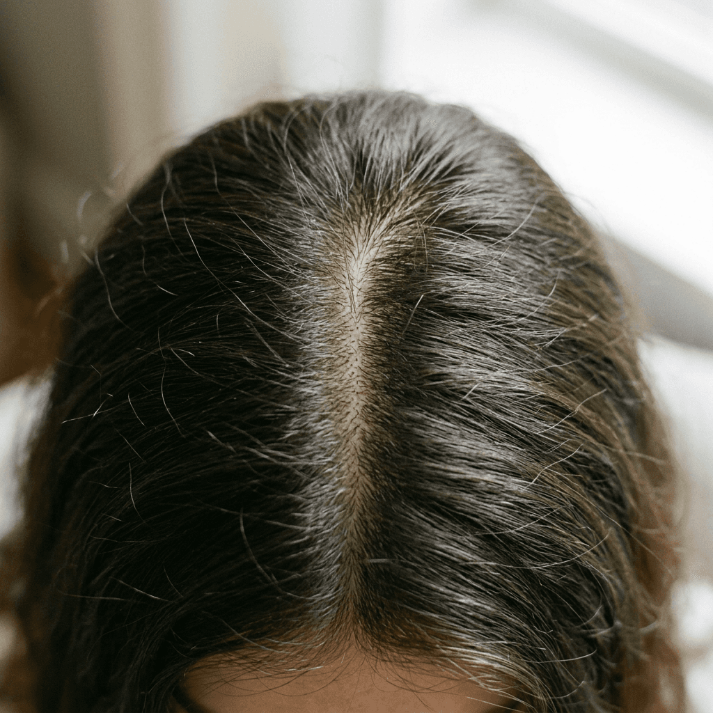 Risca do cabelo com couro cabeludo saudável